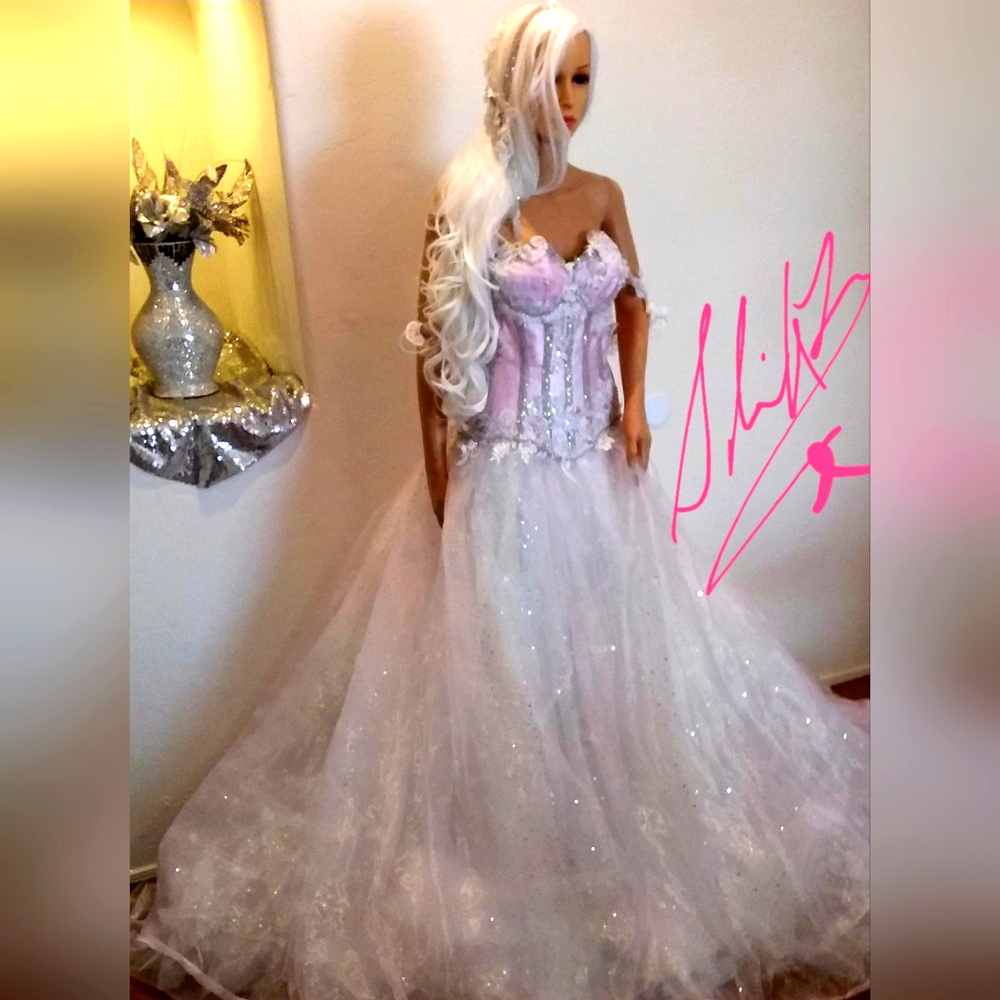 "SHERI" Romantic Princess Pink and White Crystal Corset Wedding  Ballgown Set